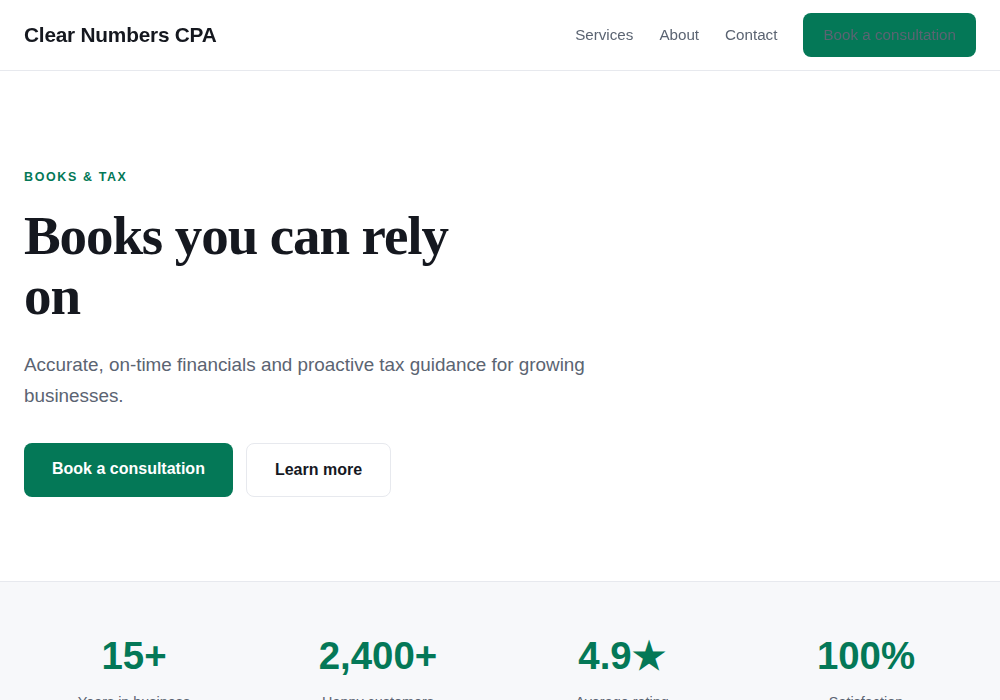 Accounting website template built by Troy