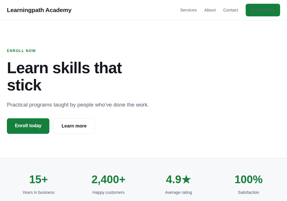 Education website template built by Troy