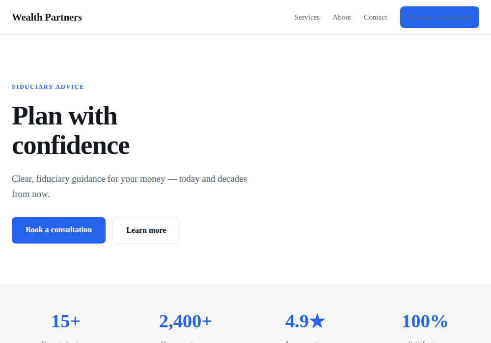 Financial Services website template built by Troy