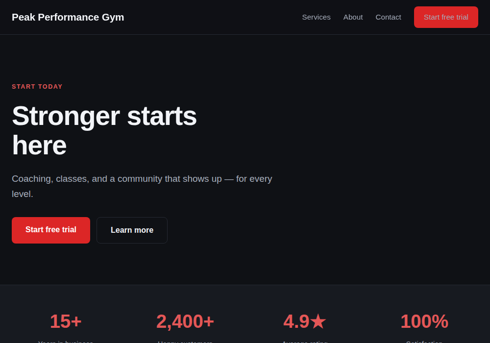Fitness website template built by Troy