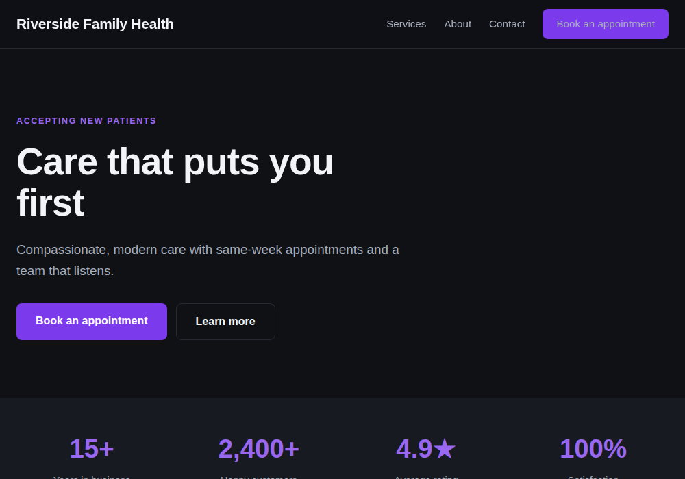 Healthcare website template built by Troy