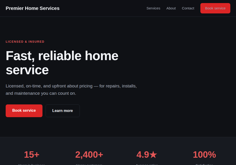 Home Services website template built by Troy