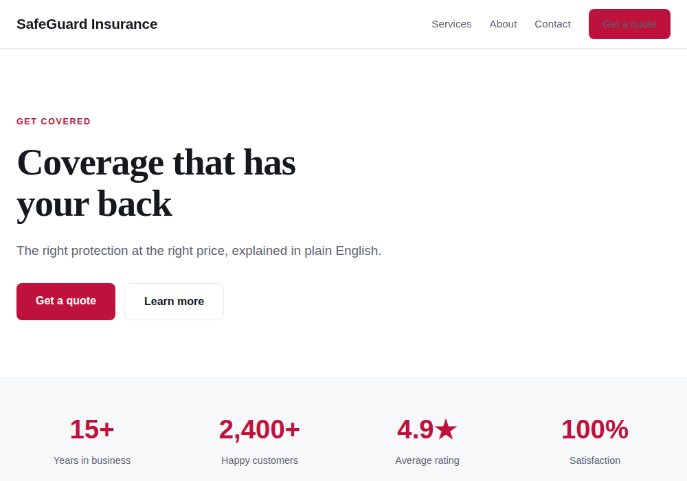 Insurance website template built by Troy