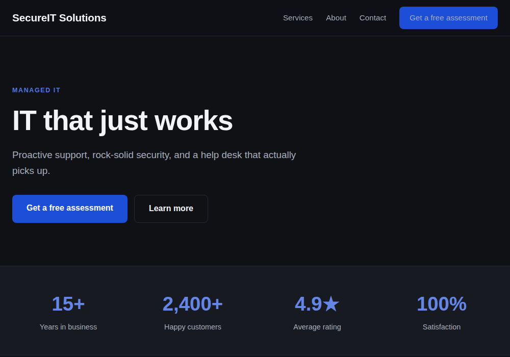IT Services website template built by Troy