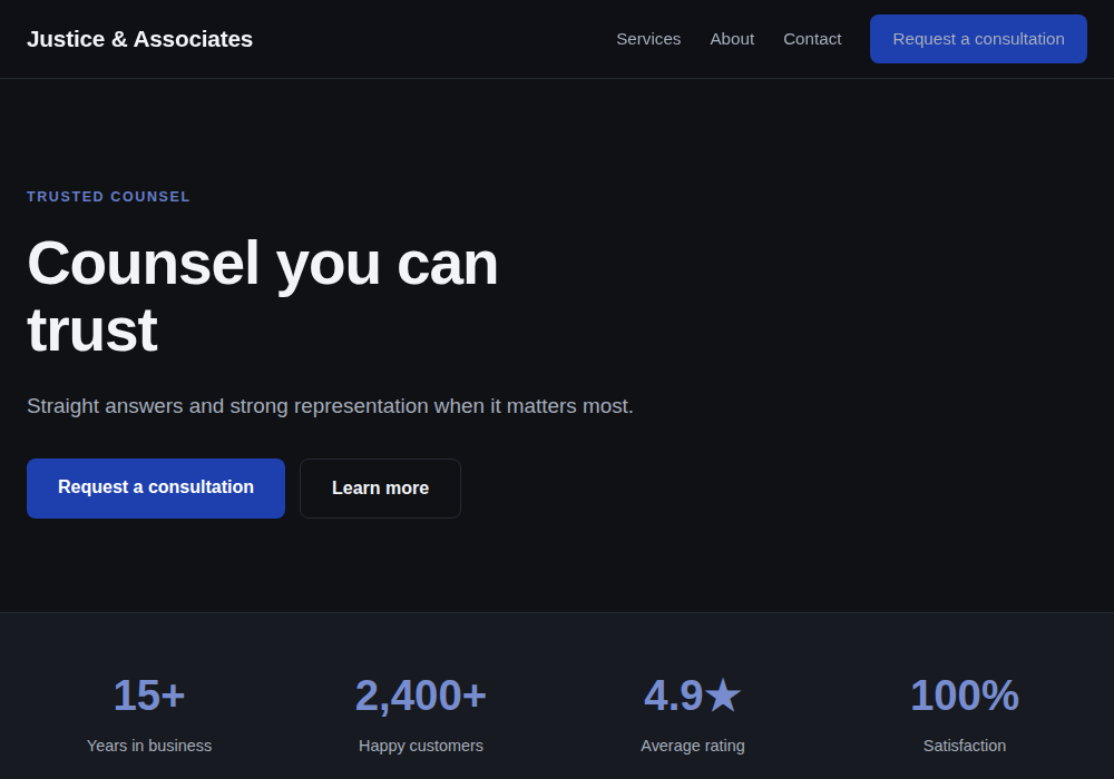 Legal website template built by Troy