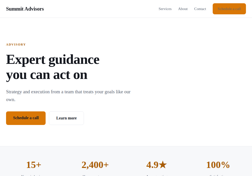 Professional Services website template built by Troy