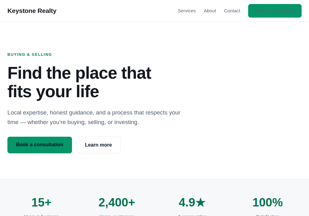 Real Estate website template built by Troy