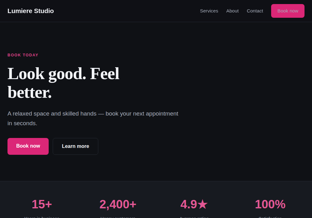 Salon & Spa website template built by Troy
