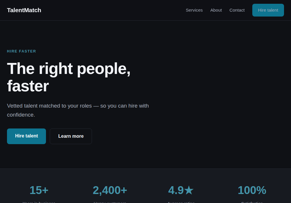 Staffing website template built by Troy